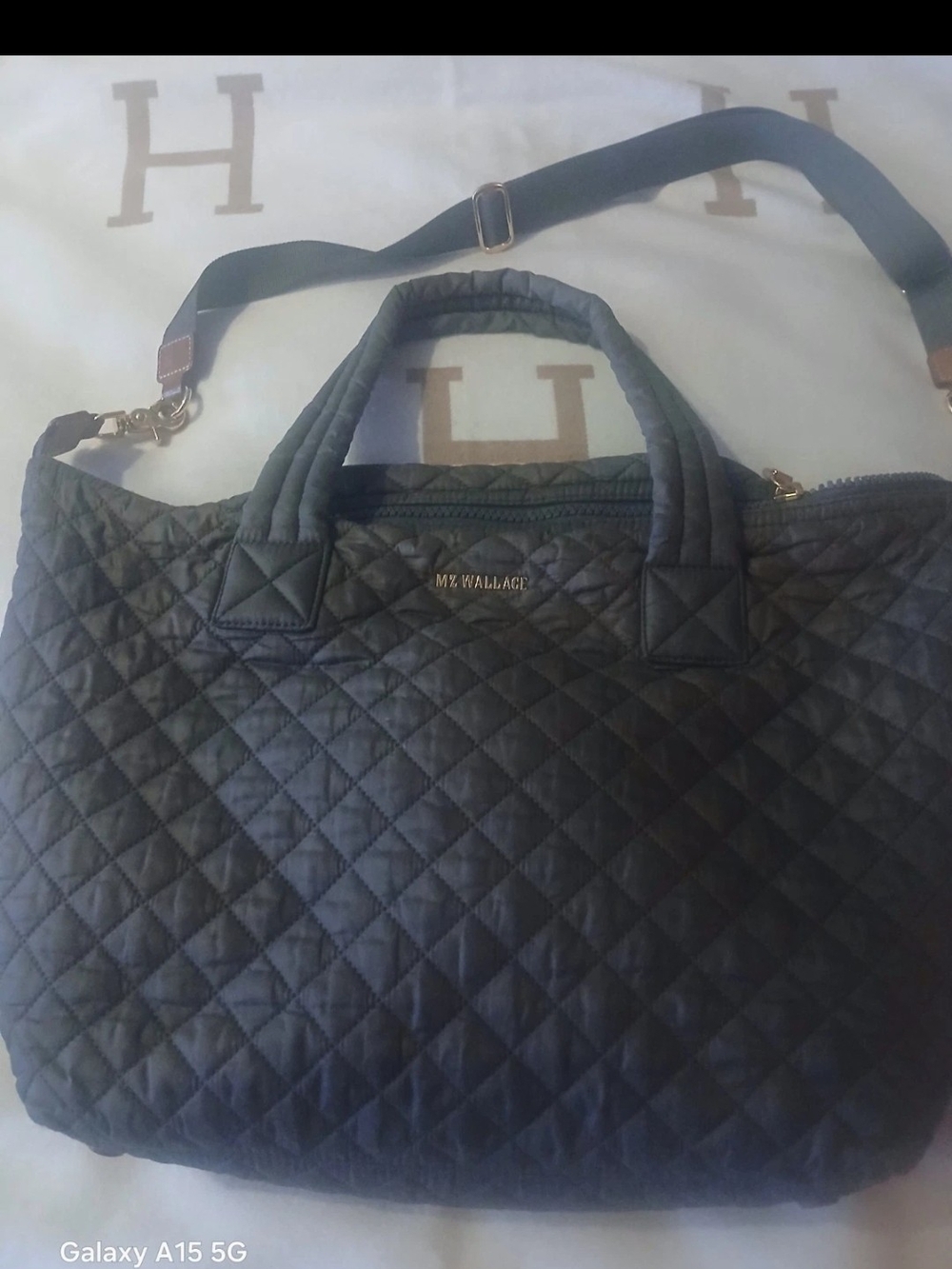 MZ Wallace Quilted Gray Tote Bag with Removable Strap